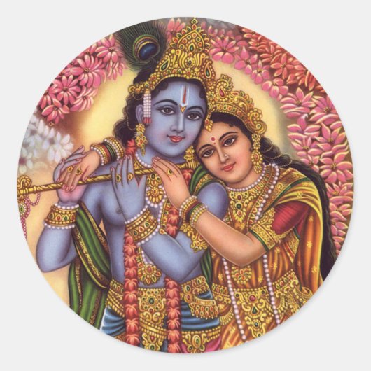 Lord Krishna & Radha Ronde Sticker (Voorkant)