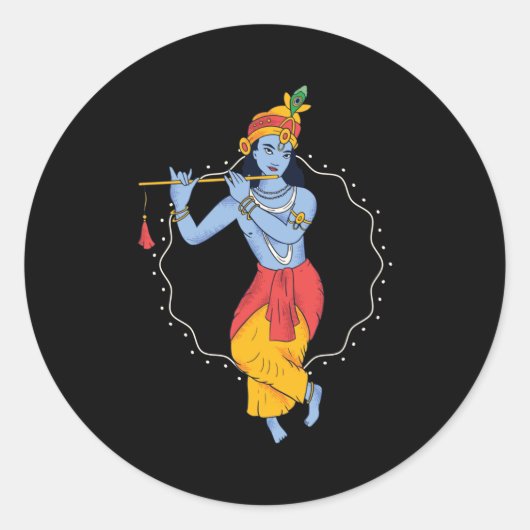 Lord Krishna Ronde Sticker (Voorkant)