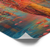 Lord Krishna speelt de fluit Oranje Blue Art Poster (Hoek)