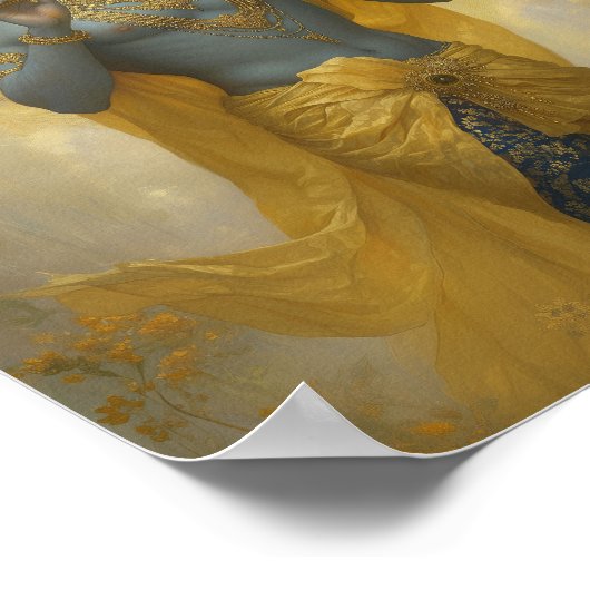 Lord Krishna speelt de fluitgouden gele kunst Poster (Hoek)