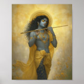 Lord Krishna speelt de fluitgouden gele kunst Poster (Voorkant)