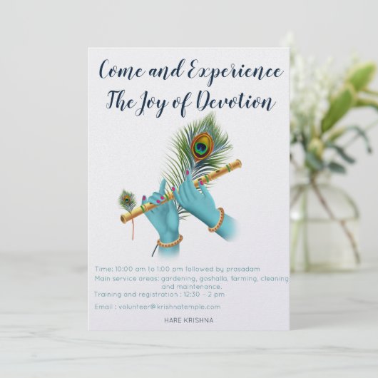 Lord Krishna Volunteer-uitnodiging Feestdagenkaart (Staand voorkant)