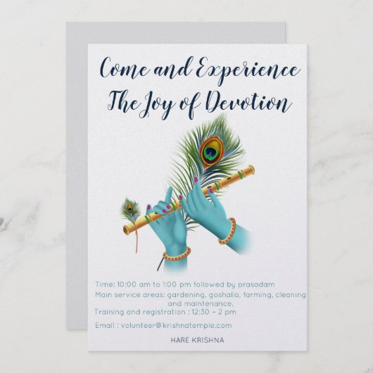 Lord Krishna Volunteer-uitnodiging Feestdagenkaart (Voorkant / Achterkant)