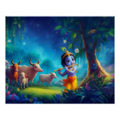 Lord Krishna Vrindavan illustratie Perfect Poster (Voorkant)