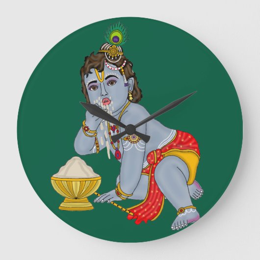 Lord Krishna Wall Clock Grote Klok (Voorkant)