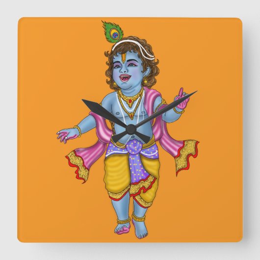 Lord Krishna Wall Clock Vierkante Klok (Voorkant)