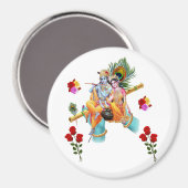 Lord Krishna Zitten Met Radha Genieten Fluit Magneet (Voorkant / Achterkant)