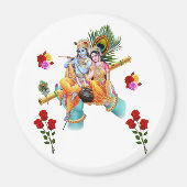 Lord Krishna Zitten Met Radha Genieten Fluit Magneet (Voorkant)