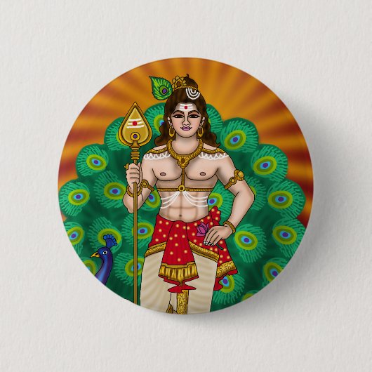 Lord Murugan Knop Ronde Button 5,7 Cm (Voorkant)