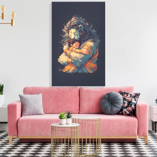 Lord Narasimha Hugging Prahlada Canvas Muurkunst (Insitu (Woonkamer))
