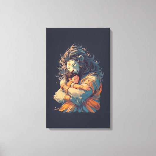 Lord Narasimha Hugging Prahlada Canvas Muurkunst Afdruk (Voorkant)