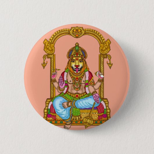 Lord Narasimha-knop Ronde Button 5,7 Cm (Voorkant)