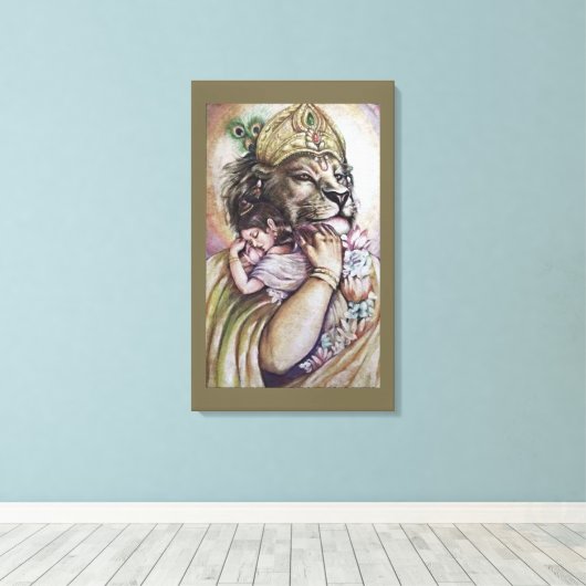 Lord Narasimha - omwikkeld doek Canvas Afdruk (Insitu (Houten vloer))