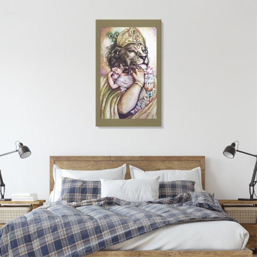 Lord Narasimha - omwikkeld doek Canvas Afdruk (Insitu (Slaapkamer))