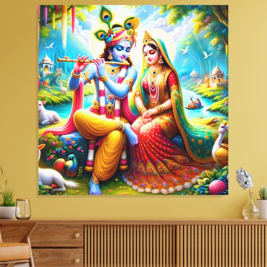 Lord Radha Krishna Canvas Afbeelding (Insitu (Woonkamer))
