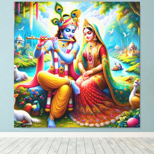 Lord Radha Krishna Canvas Afbeelding (Insitu (Houten vloer))
