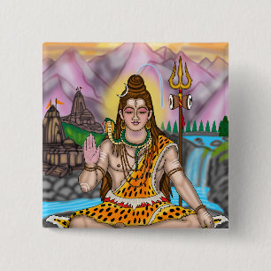 Lord Shiva spirituele hindoeïstische godheid aange Vierkante Button 5,1 Cm