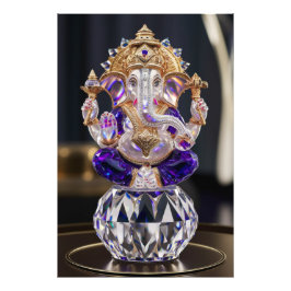 Lord Shree Ganesha Crystal & Diamond Sculpture Foto Afdruk