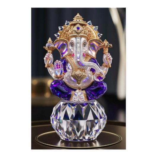 Lord Shree Ganesha Crystal & Diamond Sculpture Foto Afdruk (Voorkant)