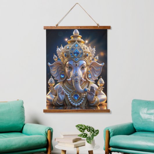 Lord Shree Ganesha Crystal & Diamond Sculpture Ha Hangend Wandkleed (Woonkamer)