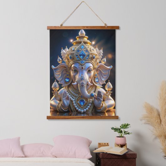 Lord Shree Ganesha Crystal & Diamond Sculpture Ha Hangend Wandkleed (Slaapkamer)