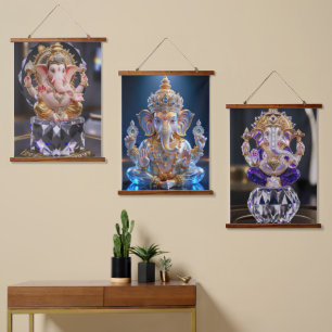 Lord Shree Ganesha Crystal & Diamond Sculpture Hangend Wandkleed
