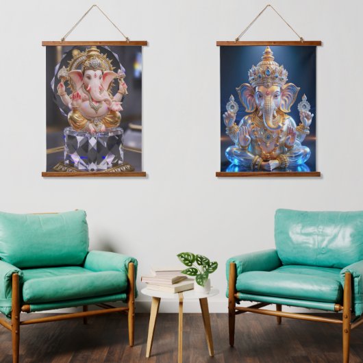 Lord Shree Ganesha Crystal & Diamond Sculpture Hangend Wandkleed (Woonkamer)