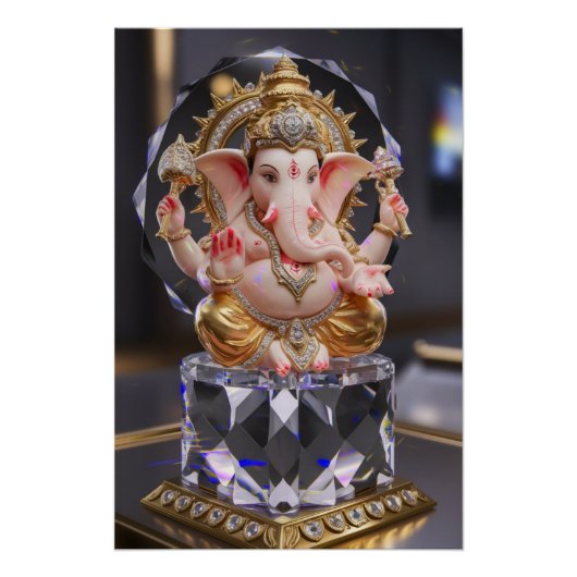 Lord Shree Ganesha Crystal & Diamond Sculpture Perfect Poster (Voorkant)