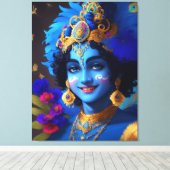 Lord Shri Krishna Hindu Godheid AI Gegenereerd Canvas Afdruk (Insitu (Houten vloer))