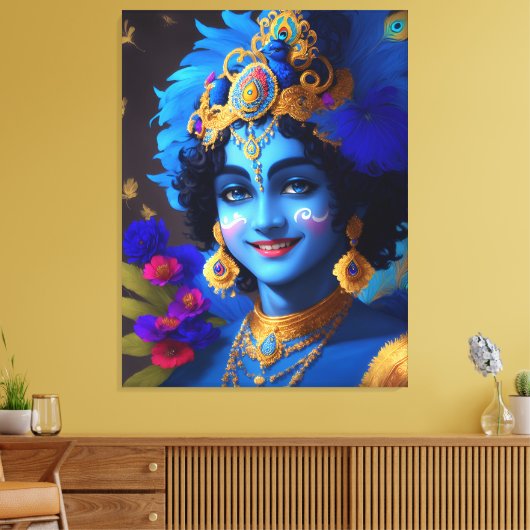 Lord Shri Krishna Hindu Godheid AI Gegenereerd Canvas Afdruk (Insitu (Woonkamer))