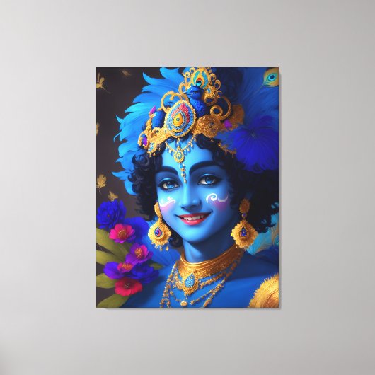 Lord Shri Krishna Hindu Godheid AI Gegenereerd Canvas Afdruk (Voorkant)