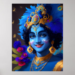 Lord Shri Krishna Hindu Godheid AI Gegenereerd Poster
