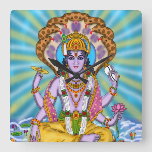 Lord Vishnu Clock Vierkante Klok (Voorkant)