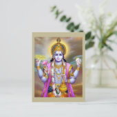 Lord Vishnu Floral Fine Art Briefkaart (Staand voorkant)