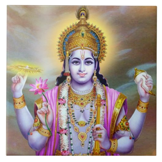 Lord Vishnu Floral Fine Art Tegeltje (Voorkant)