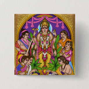 Lord Vishnu Satyanarayan Knop Vierkante Button 5,1 Cm