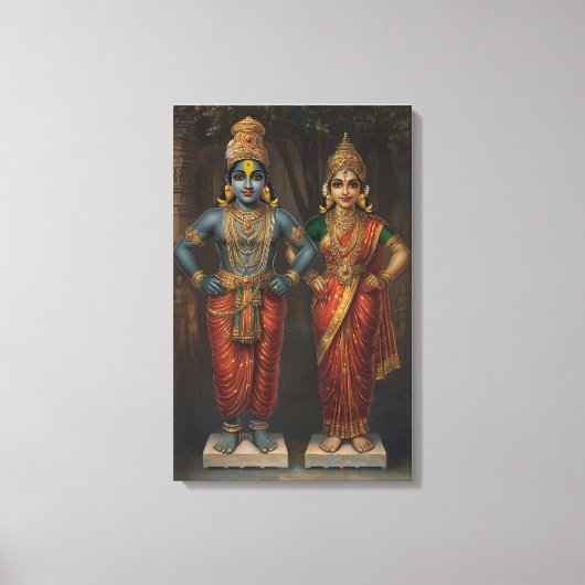 Lord Vitthal en Rakhumai Devi Canvas Muurkunst (Voorkant)