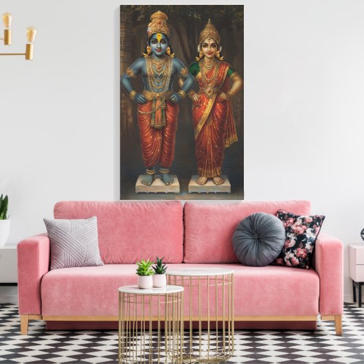 Lord Vitthal en Rakhumai Devi Canvas Muurkunst (Insitu (Woonkamer))