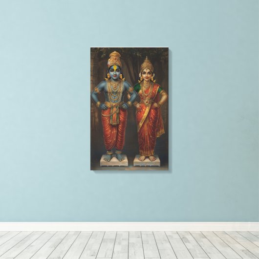 Lord Vitthal en Rakhumai Devi Canvas Muurkunst (Insitu (Houten vloer))