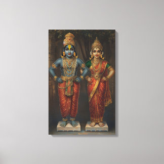 Lord Vitthal en Rakhumai Devi Canvas Muurkunst Afdruk