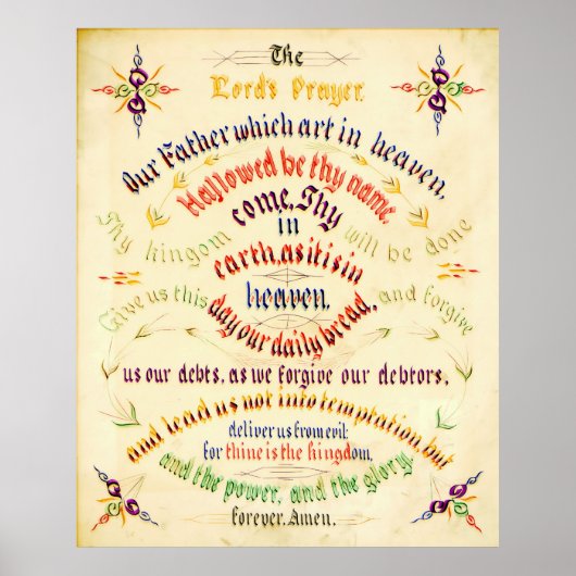 Lord's Prayer Calligraphy 1889 Poster (Voorkant)