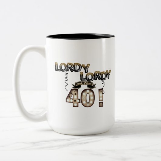 Lordy Lordy Kijk die 40 Birthday-ballonnen is Tweekleurige Koffiemok (Links)