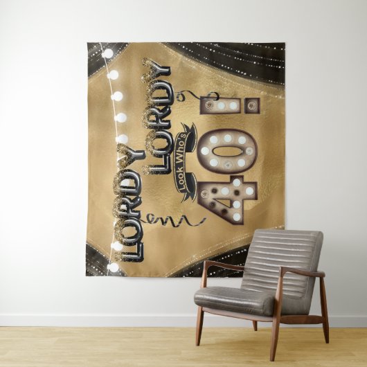 Lordy Lordy Kijk Wie 40 Verjaardagsballonnen Wandkleed (In situ)