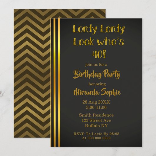 Lordy Lordy kijkt naar de 40-jarige uitnodigingen (Voorkant / Achterkant)