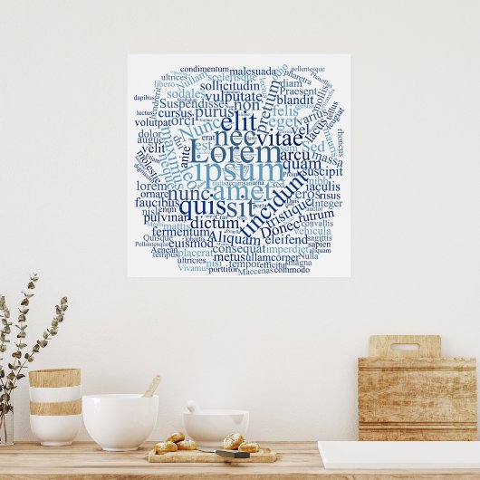 Lorem Ipsum Word Cloud - Blauwe versie Poster (Keuken)