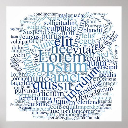 Lorem Ipsum Word Cloud - Blauwe versie Poster (Voorkant)