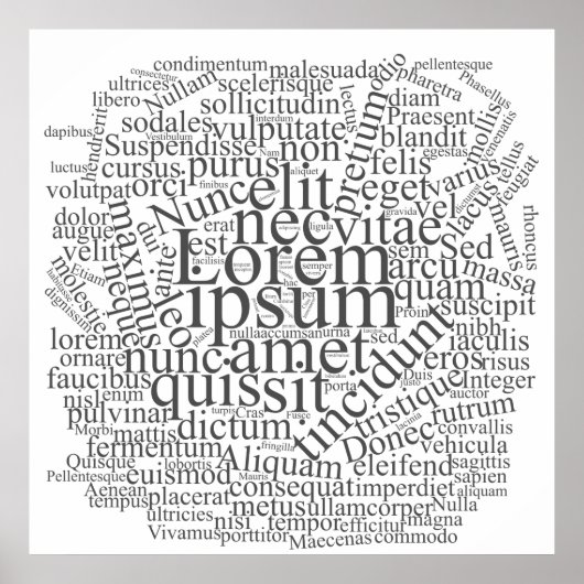 Lorem Ipsum Word Cloud - Grijze versie Poster (Voorkant)