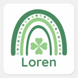 Loren Name Clover Boho Rainbow Vierkante Sticker