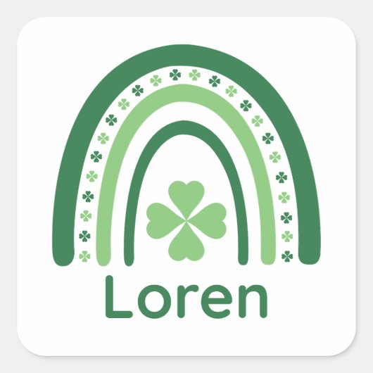 Loren Name Clover Boho Rainbow Vierkante Sticker (Voorkant)