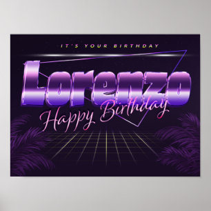 Lorenzo Name Vorname lila retro Poster Geburtstag